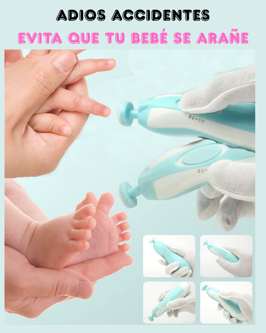 Limababy™ - Cortauñas eléctrico para bebé con 6 cabezales, silencioso y seguro